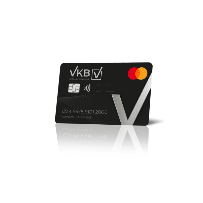 Foto der schwarzen Debit Mastercard Business mit VKB Logo