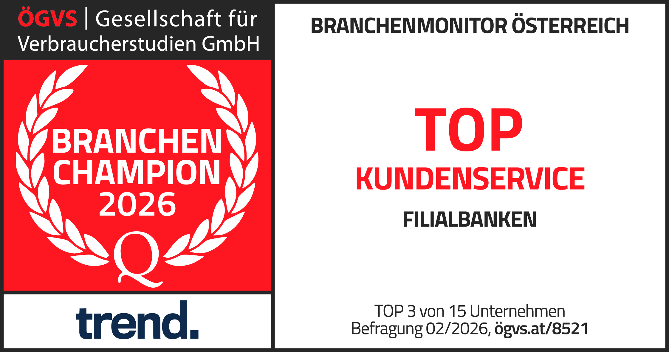 Das Siegel, das die VKB als Branchen-Champion bekommen hat.